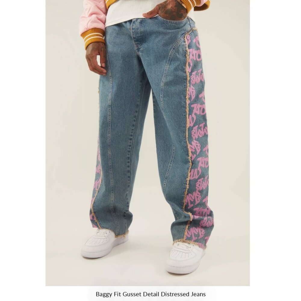 👖boohoo Man Detail Distressed Jeans-Blue, 34